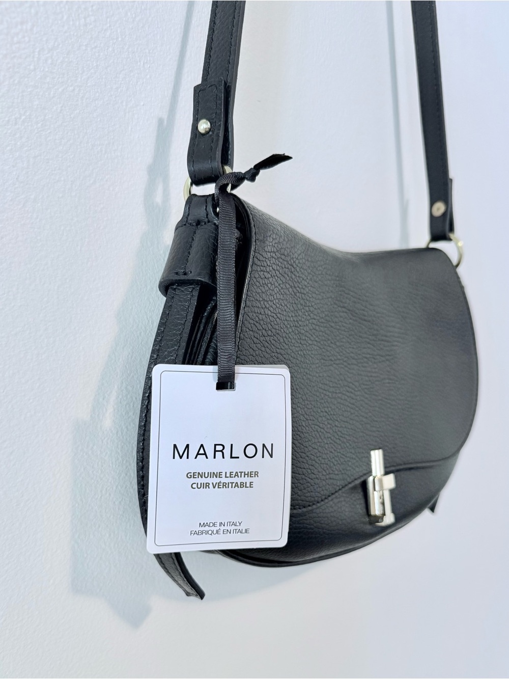 Marlon Firenze Made in Italy Black Leather Crossbody Bag with Gold Hardware